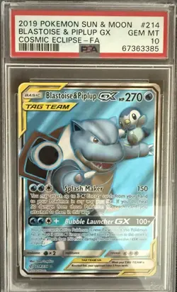 Blastoise & Piplup Gx #214/236 - 2019 Pokemon Sun & Moon Cosmic Eclipse PSA 10 - Image 1