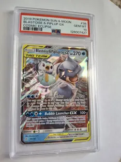 2019 Pokemon Sun & Moon Cosmic Eclipse Blastoise & Piplup GX 38/236 PSA 10 - Image 2