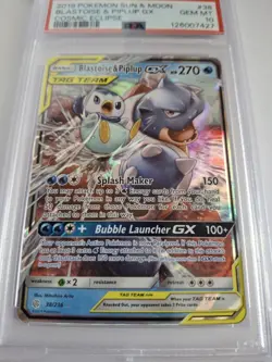 2019 Pokemon Sun & Moon Cosmic Eclipse Blastoise & Piplup GX 38/236 PSA 10 - Image 3