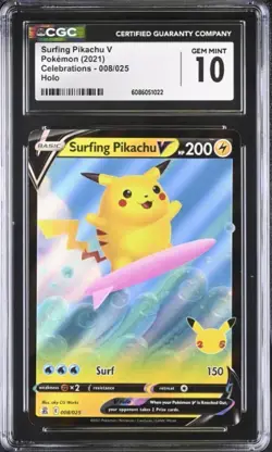 Surfing Pikachu V Ultra Rare #008 - CGC GEM MINT 10 - Celebrations - Pokemon TCG - Image 1