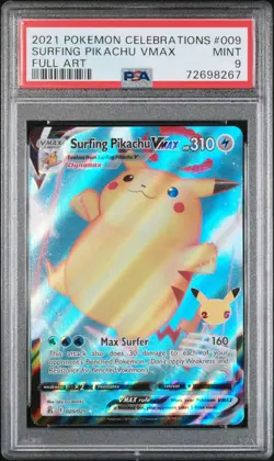2021 Pokemon Celebrations Surfing Pikachu Vmax #009 009/025 FA Full Art PSA 9 - Image 1