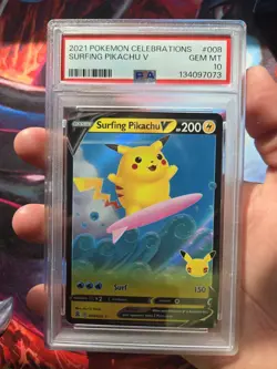 PSA 10 Gem Mint Surfing Pikachu V 008 Pokemon Celebrations 2021 - Image 3
