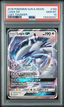 2018 Pokemon Lugia GX Sun & Moon Lost Thunder Ultra Rare 159/214 PSA 10 - Image 1