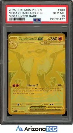 Pokemon 2025 Mega Charizard X Ex 130/094 Gold Phantasmal Flames GEM MINT PSA 10 - Image 1