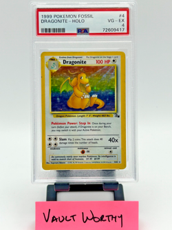 🐉 1999 POKEMON FOSSIL #4 DRAGONITE - HOLO RARE WOTC CARD - GRADED PSA 4 🐉 - Image 1