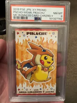 2016 Poncho Pikachu Charizard Y Mega Campaign Business Card Japanese PSA 8 - Image 1