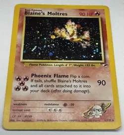 Blaine’s Moltres 1/132 Holo Rare Gym Heroes WOTC 2000 Pokemon Card MP - Image 2