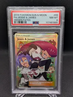 PSA 8 NM-MT 2019 POKEMON SUN & MOON HIDDEN FATES #68 FULL ART JESSIE & JAMES - Image 1