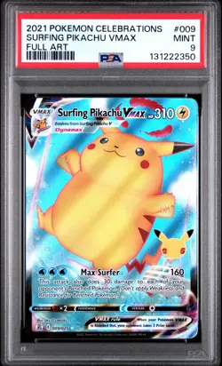2021 POKEMON CELEBRATIONS #009 FULL ART/SURFING PIKACHU VMAX PSA 9 - Image 1