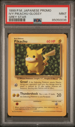 PSA 9 Ivy Pikachu Pokemon 1999 Glossy CoroCoro Grey Star Promo Japanese Print - Image 1