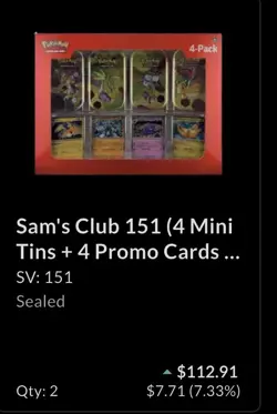 Pokemon TCG Scarlet & Violet 151 Sealed 4-Pack Sam’s Club Mini Tin Brand New - Image 1