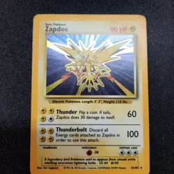 Pokemon card, Zapdos 16/102, Base Set, Holo Rare, Moderately Played Condition - Image 1