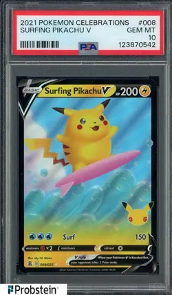 2021 Pokemon TCG Celebrations #008 Surfing Pikachu V PSA 10 GEM MINT - Image 1