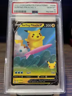 SURFING PIKACHU V 2021 POKEMON SWSH CELEBRATIONS #008 PSA 10 GEM MINT - Image 1