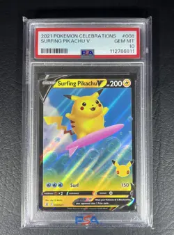 PSA 10 Gem Mint Surfing Pikachu V 008 Pokemon Celebrations 2021 - Image 1