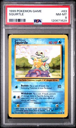 1999 Pokemon Base Set Unlimited Squirtle 63/102 PSA 8 - Image 1