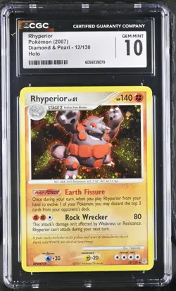Pokemon CGC 10 Rhyperior Diamond and Pearl Holo 12/130 (2007) - Image 1