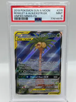 Rowlet Exeggutor GX 215/236 Unified Minds Alt Art Secret Pokemon Card PSA 9 MINT - Image 1
