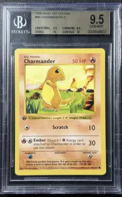 1999 Charmander 1st Edition Shadowless Pokemon Card BGS 9.5 Gem Mint 10 Quad ++! - Image 1