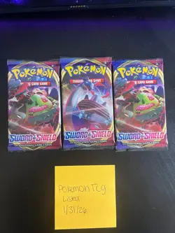 LOT OF 3 Pokemon Sword and Shield Trading Card Game Booster Packs 820650806520 - Image 1