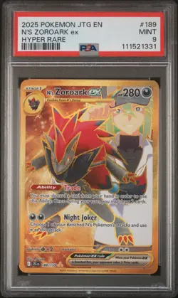2025 POKEMON JTG EN-JOURNEY TOGETHER HYPER RARE #189 N'S ZOROARK EX PSA 9 - Image 1