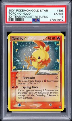 2004 POKEMON EX TEAM ROCKET RETURNS GOLD STAR #108 TORCHIC-HOLO PSA 6 - Image 1