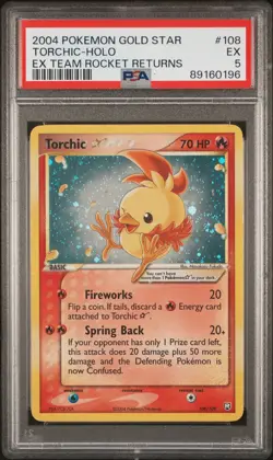 2004 POKEMON EX TEAM ROCKET RETURNS GOLD STAR #108 TORCHIC-HOLO PSA 5 - Image 1