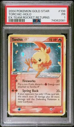 PSA 1 PR POOR Pokemon TCG Torchic EX 2004 Team Rocket Returns 108/109 Gold Star - Image 1