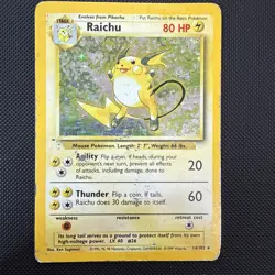 Raichu 14/102 Pokemon Card TCG Base Set Unlimited Holo Heavy Play - Image 1