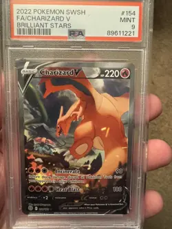 2022 POKEMON SWORD & SHIELD BRILLIANT STARS #154 FULL ART/CHARIZARD V PSA 9 - Image 1