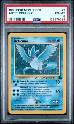 1999 Pokemon Fossil Articuno Holo #2 PSA 6 EX-MT - Image 1