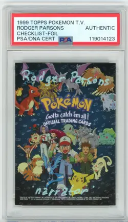 PSA Signed Rodger Parsons Pokemon Topps T.V. Animation Checklist Foil 1999 - Image 1