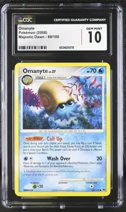 2008 Omanyte 69/100 Pokemon Majestic Dawn Regular CGC 10 - Image 1