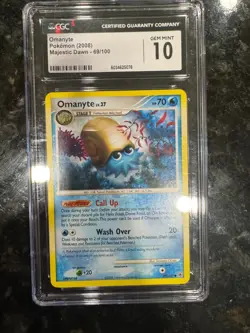 2008 Omanyte 69/100 Pokemon Majestic Dawn Regular CGC 10 - Image 3