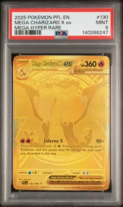 PSA 2025 Pokemon PFL EN Mega Charizard X ex Mega Hyper Rare #130 Mint 9 - Image 1