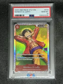 2025 One Piece CCG English ST 21-014 Monkey D Luffy PSA 10 Gem Mt Super Rare - Image 1