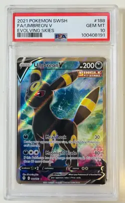 2021 Pokemon English SWSH Full Art Umbreon V Evolving Skies 188/203 PSA 10 - Image 1