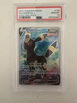 2021 Pokemon SWSH Evolving Skies Umbreon V Full Art #188/203 PSA 10 - Image 1