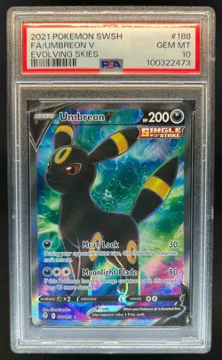 2021 Pokemon SWSH Evolving Skies Umbreon V Full Art #188/203 PSA 10 - Image 1