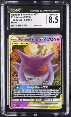 CGC 8.5 Gengar & Mimikyu GX 2019 Team Up 53/181 Holo Pokemon Card - Image 1
