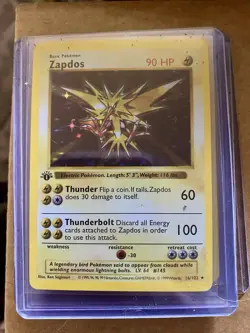 Pokemon TCG Zapdos Base Set (Shadowless) 1st Edition Holo Rare 90HP 016/102 - Image 1