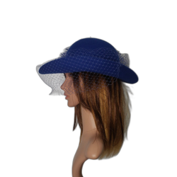 Vintage Michael Howard Hat Wool Wide Brim Feather Veil Womens Blue 80s - Image 3