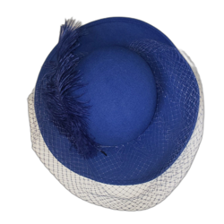 Vintage Michael Howard Hat Wool Wide Brim Feather Veil Womens Blue 80s - Image 5