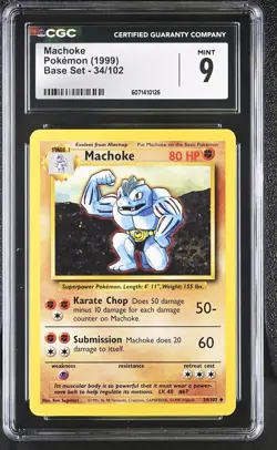 CGC 9 MINT Machoke 1999 Base Set 34/102 Pokemon Card - Image 1