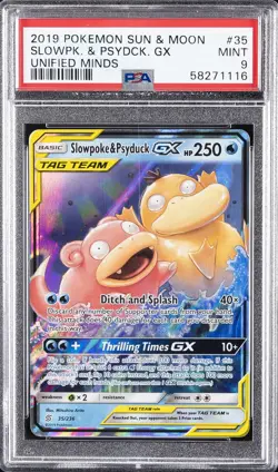 2019 POKEMON SUN & MOON UNIFIED MINDS #35 SLOWPOKE & PSYDUCK GX PSA 9 - Image 1