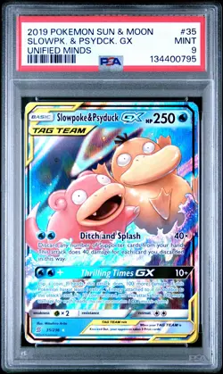 2019 POKEMON SUN & MOON UNIFIED MINDS #35 SLOWPOKE & PSYDUCK GX PSA 9 - Image 1