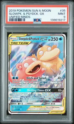 2019 POKEMON SUN & MOON UNIFIED MINDS #35 SLOWPOKE & PSYDUCK GX PSA 9 - Image 1