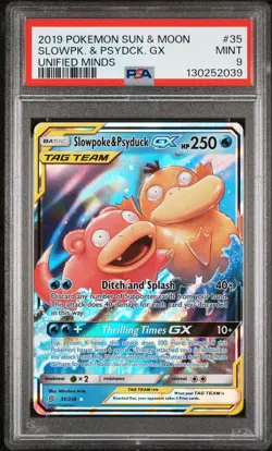 2019 POKEMON SUN & MOON UNIFIED MINDS #35 SLOWPOKE & PSYDUCK GX PSA 9 - Image 1