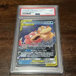 2019 POKEMON SUN & MOON UNIFIED MINDS #35 SLOWPOKE & PSYDUCK GX Tag Team PSA 9 - Image 1