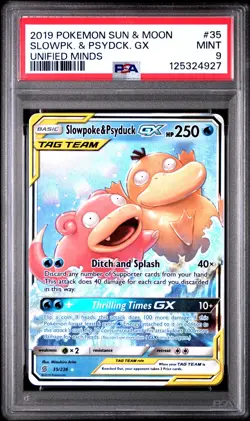 2019 POKEMON SUN & MOON UNIFIED MINDS #35 SLOWPOKE & PSYDUCK GX PSA 9 - Image 1